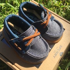 Blue/Tan Baby Boy Sperry’s With Box Size 1 Month